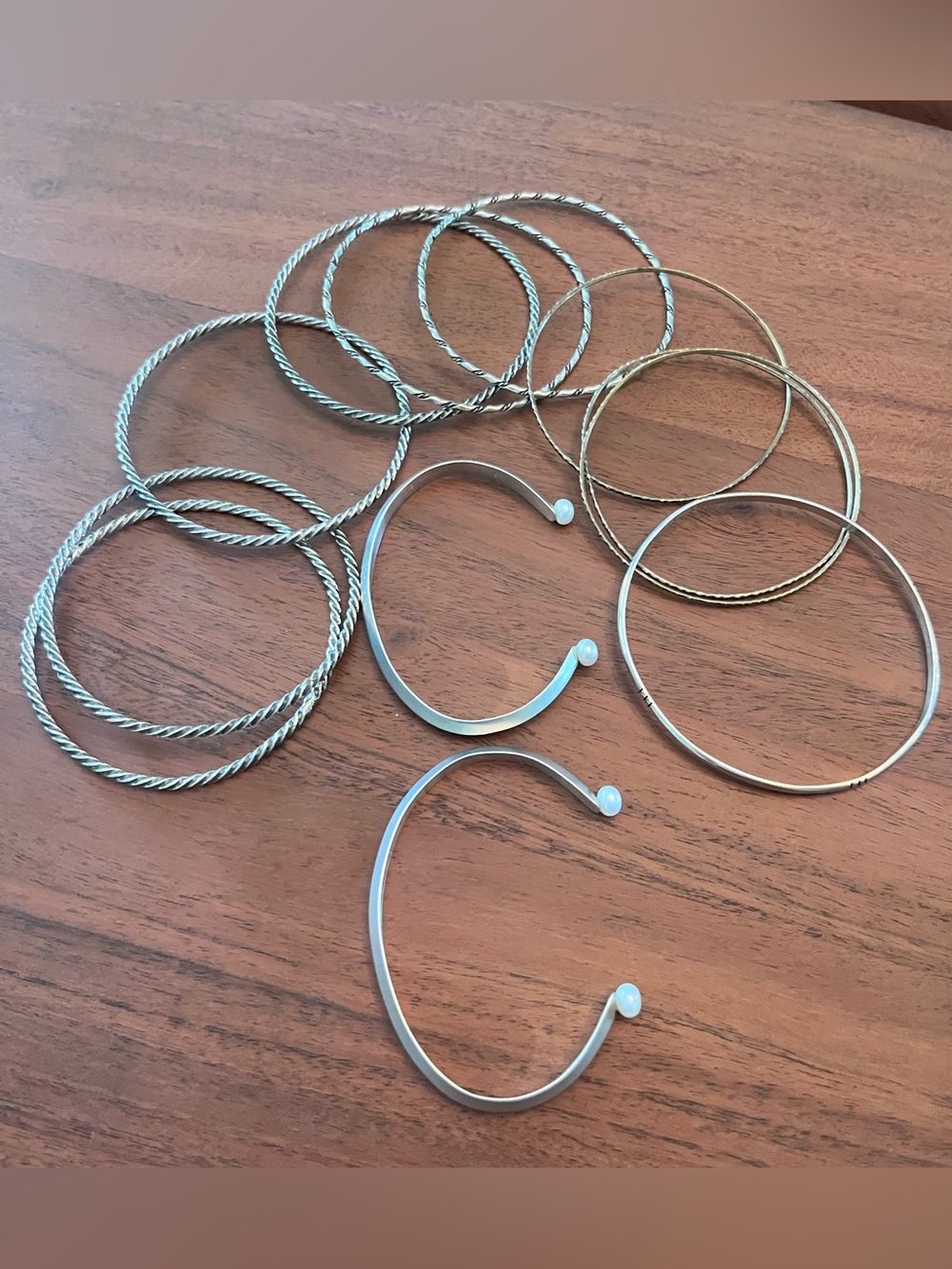 Set of 10 Silver Bangles & 2 cuffs Sterling Silver bracelets Women Jewelry Gift